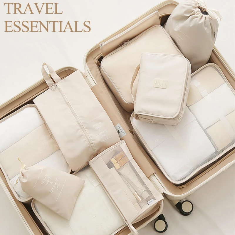 10/11 Pcs Set Travel Organizer Storage Bags Suitcase Packing Cubes Set Cases Portable Luggage Clothes Shoe Tidy Pouch Folding