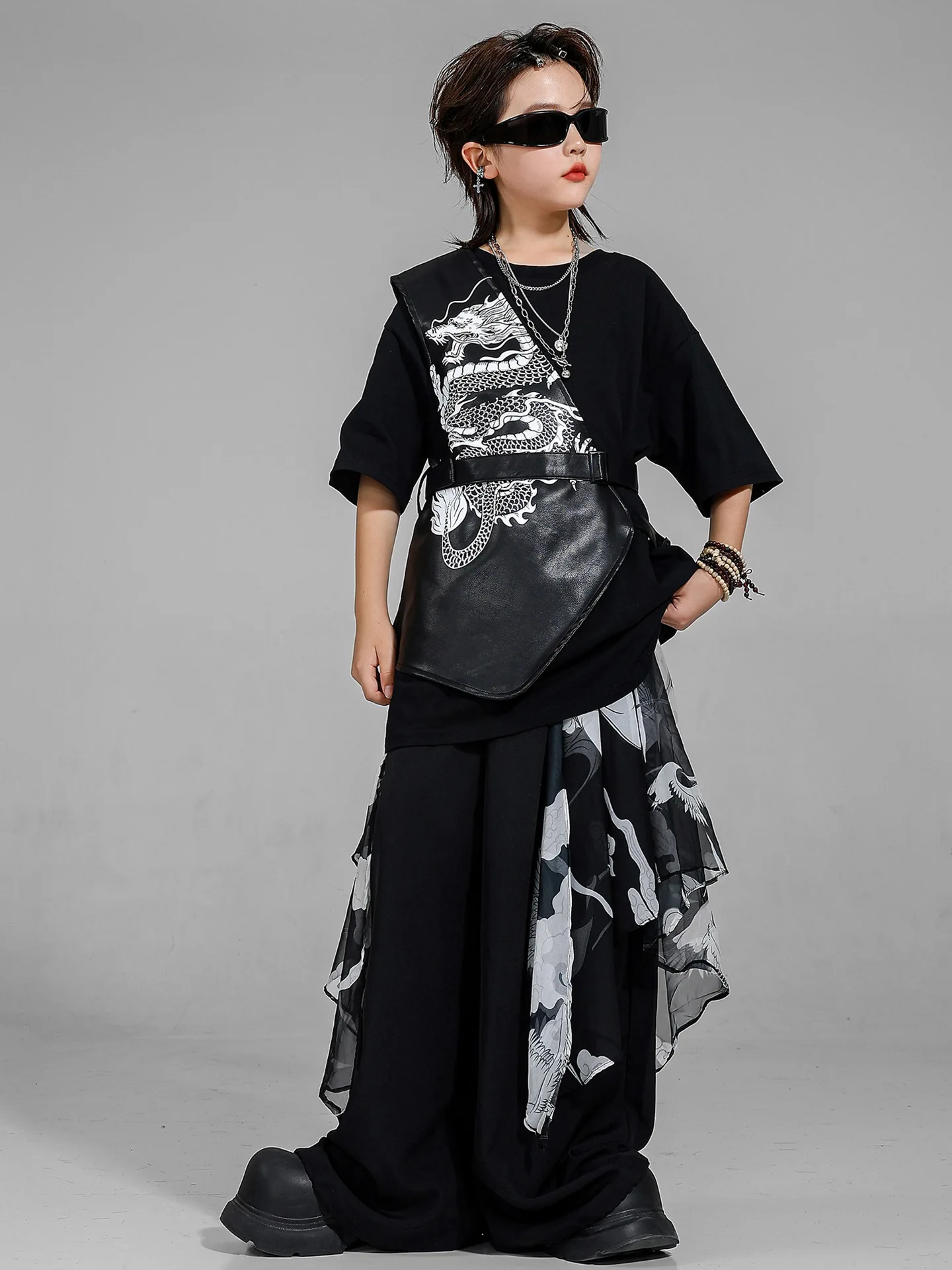 2025 nouveau Style chinois garçon vêtements Hip Hop Jazz danse Costumes noir costume haut pantalon pratique rue danse porter vêtements DQL11029