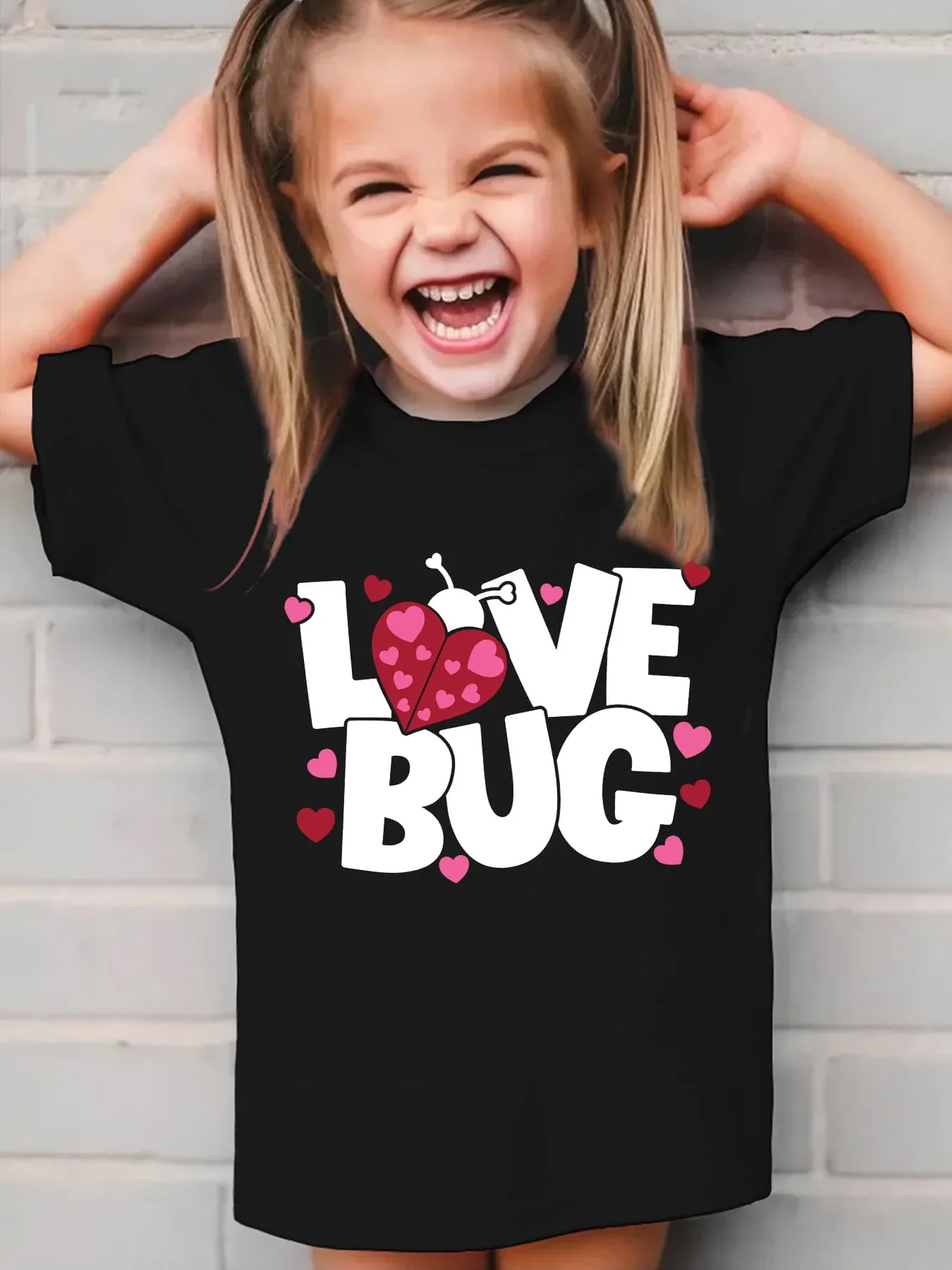 Toddler Girls Love Bug Ladybug Heart Graphic Short Sleeve T Shirt Kids Valentine Casual Crew Neck Tee Summer Cute Tops