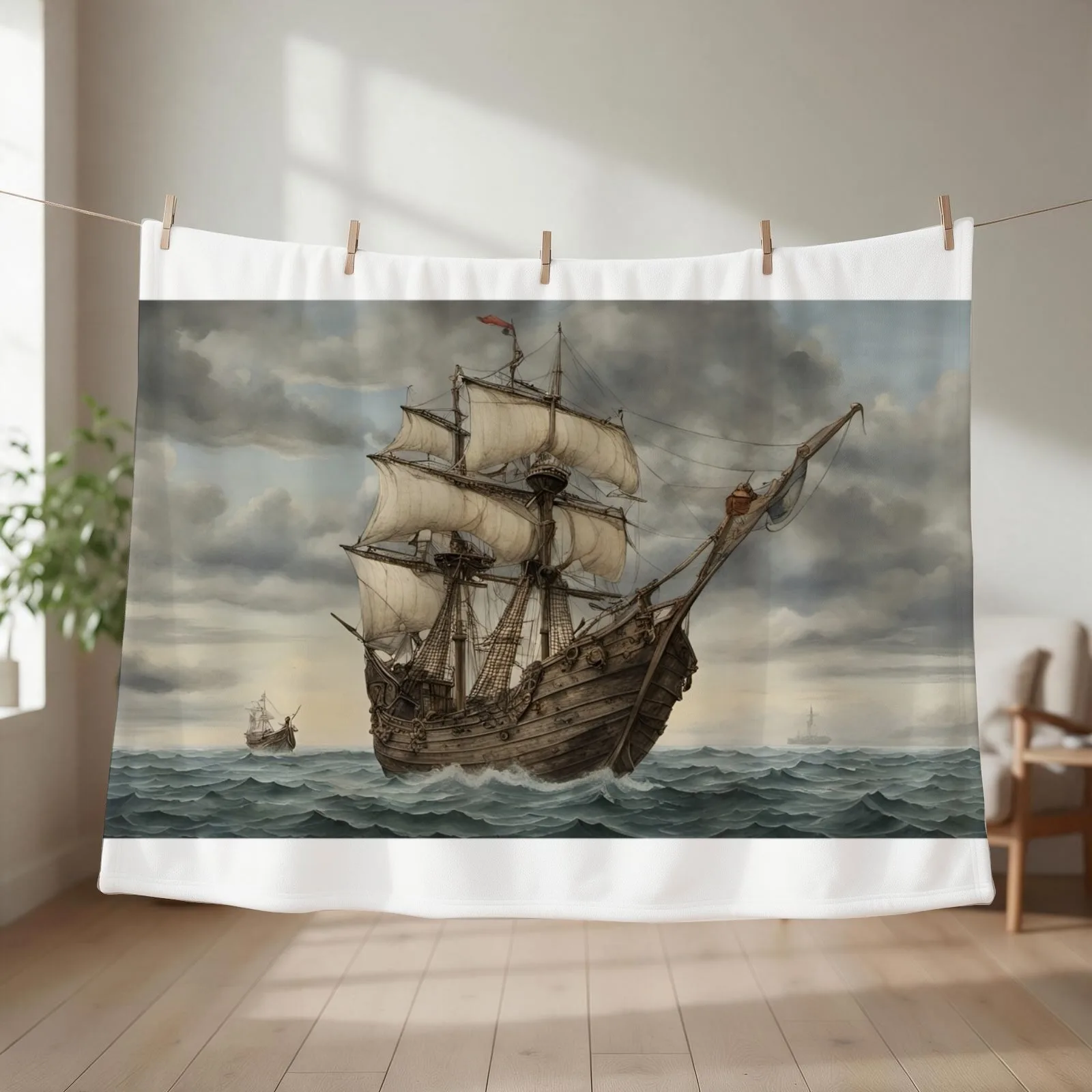 Medieval ship at sea without crew Throw Blanket Hair Camping Sofas Soft Beds Blankets