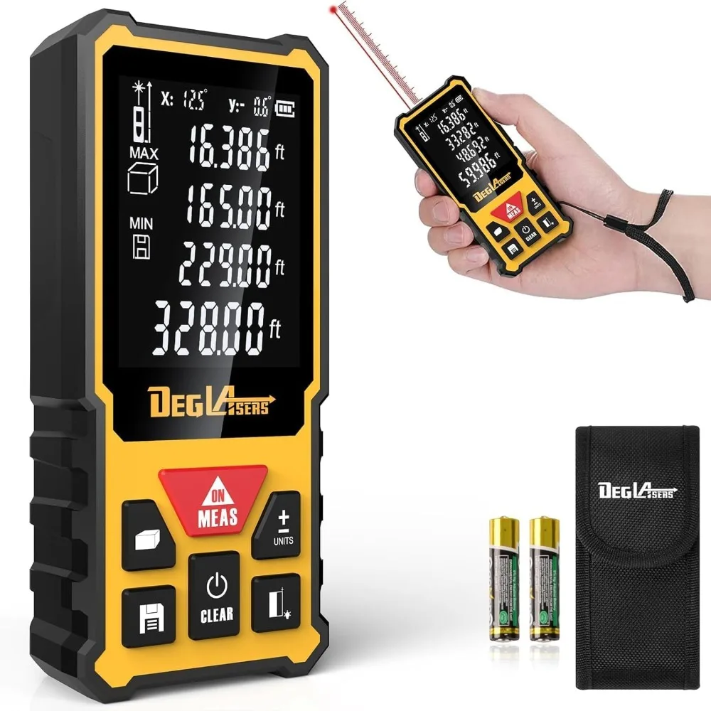 

Laser Measure 328ft, Dual Angle Display, M/in/Ft/ft+in Units, Angle, Distance, Area, Volume, Pythagorean