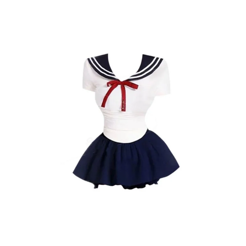 Japanese Style Girl Jk Uniform Plus Size M-4XL Navy Collar Color Blouse High Waist Skirt Women American College Uniform