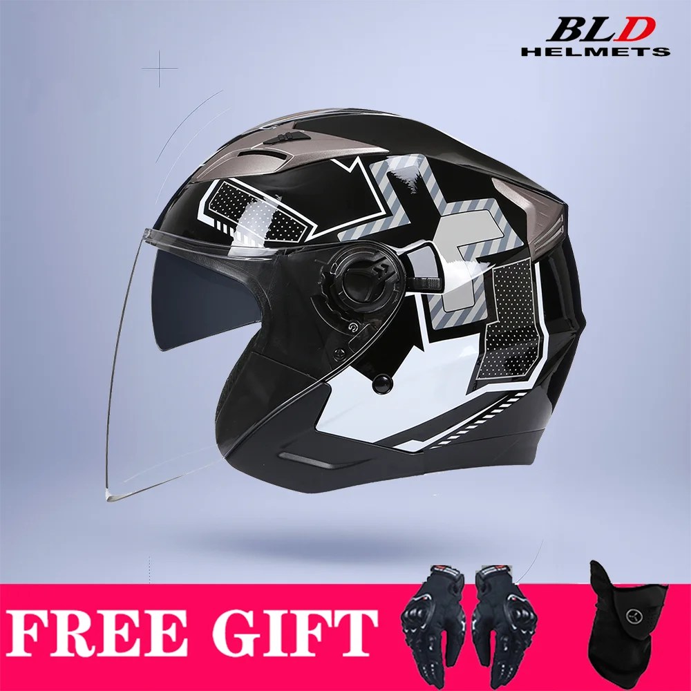 BLD Open Face Half Helmet Motorcycle Helmet Breathable Ventilation Adjustable Fit Anti-Fog Visor Scooter Urban Bike Helmet DOT