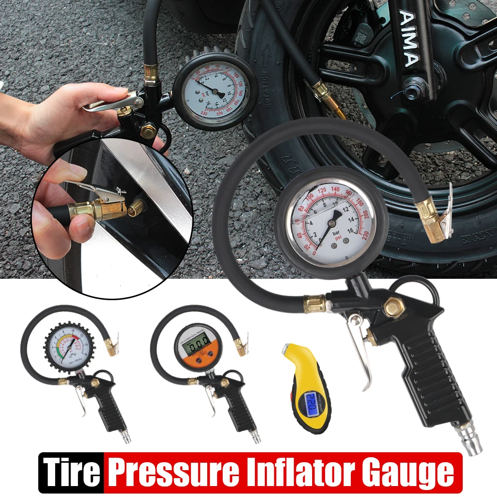 With Inflator Gun Hose Nozzles Car Tire Pressure Gauge Digital/Oil Immersion/Pointer Display Test Meter Motorcycle Tyre Tester