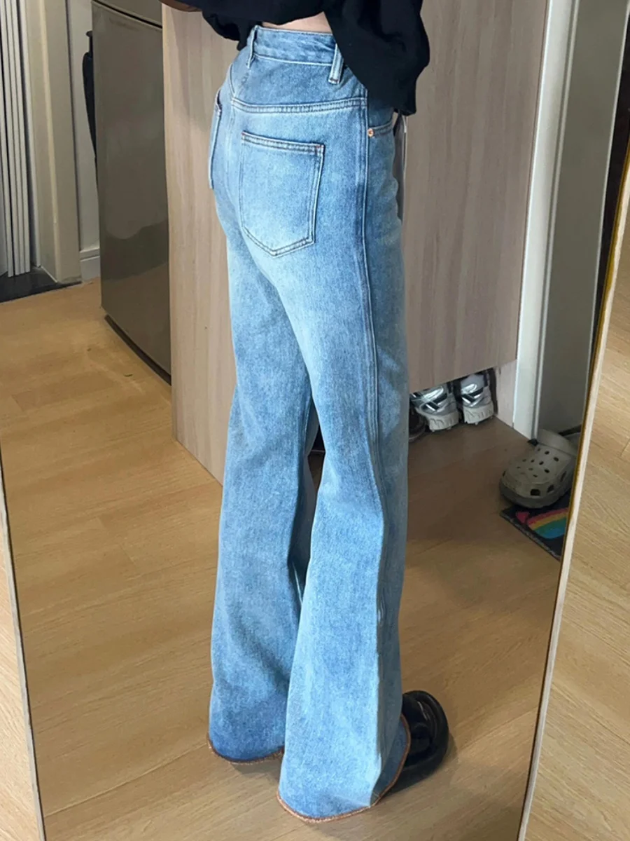 American Sle High Waist Bell Bot Blue Jeans Women's Summer Design Slimming Floor Length Trousers Trendy Wide Leg Pants