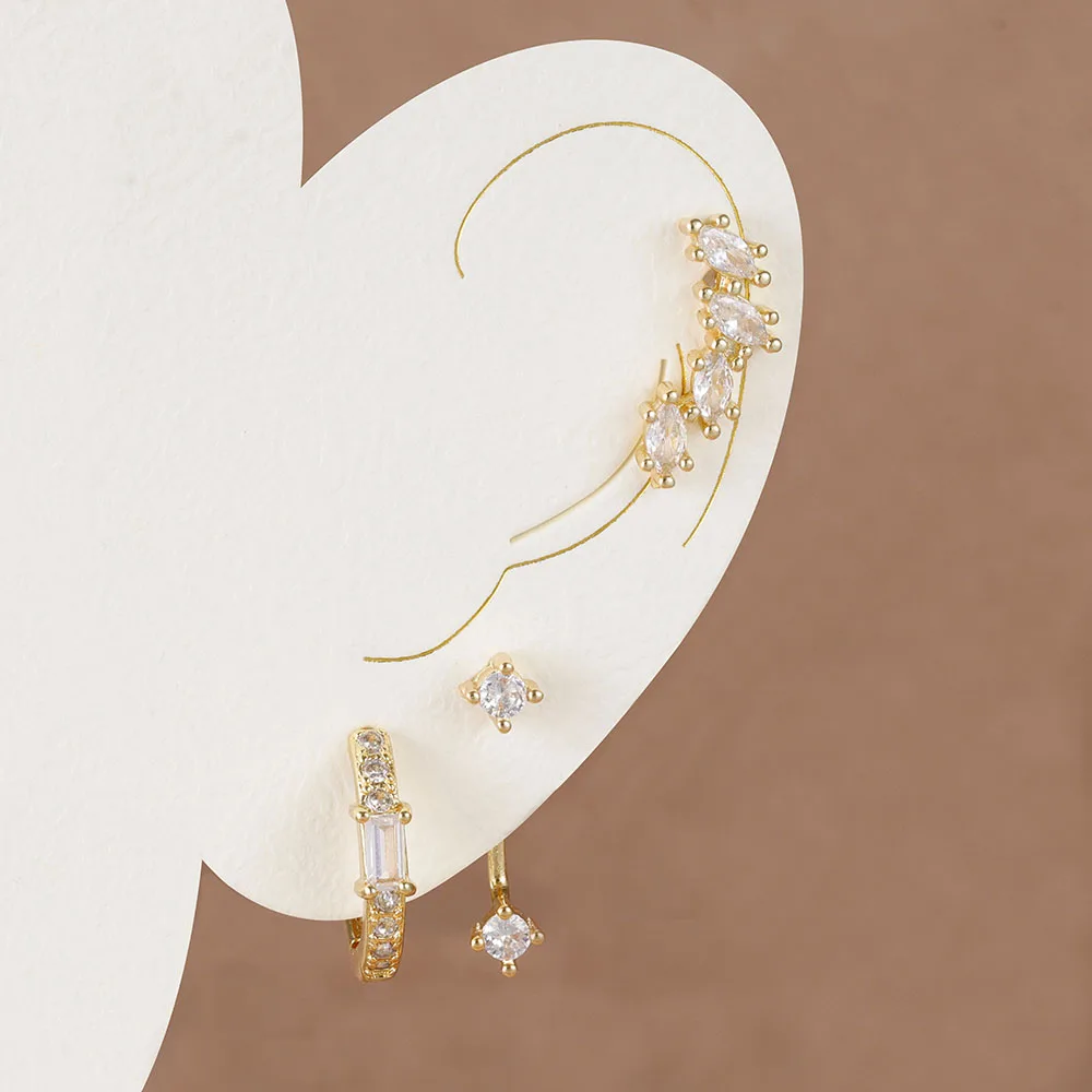 3PCS Korean Stainless Steel Crystal Zirconia Round Hoop Earrings Set For Women Gold Plated Fashion Jewelry Gift aretes de mujer