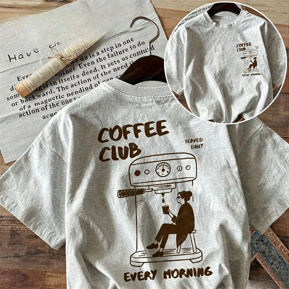 Coffee Club Every Morning Graphic T-Shirt Men Casual Cotton Short Sleeve Tee Coffee Lover Gift High Quality Cotton Men Clothing