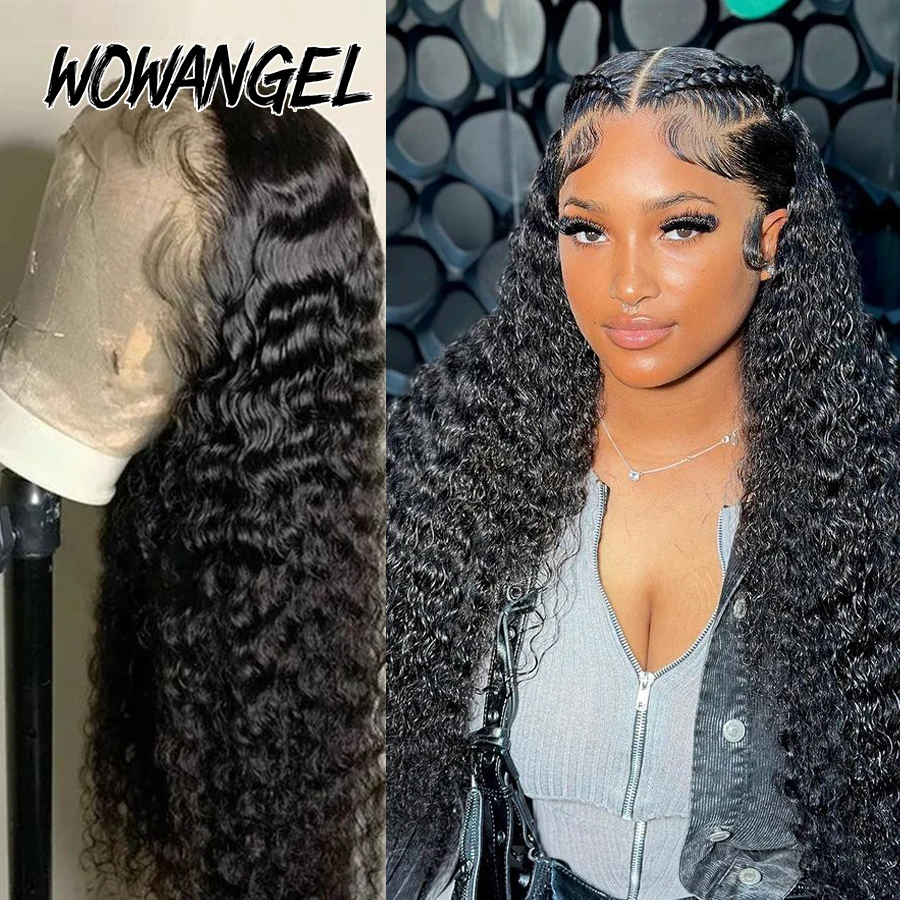 Wow Angel-Peluca de cabello humano ondulado para mujer, postizo de encaje Frontal 250% HD, 13x6, 13x4, predesplumada