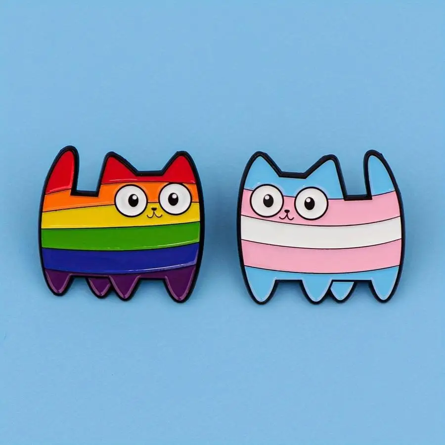 1/5/10/20/50/100pcs Rainbow Pride and Colorful Cat Cast Button - Zinc Alloy Cartoon Cat Brooch, Suitable for Backpacks, Clothing