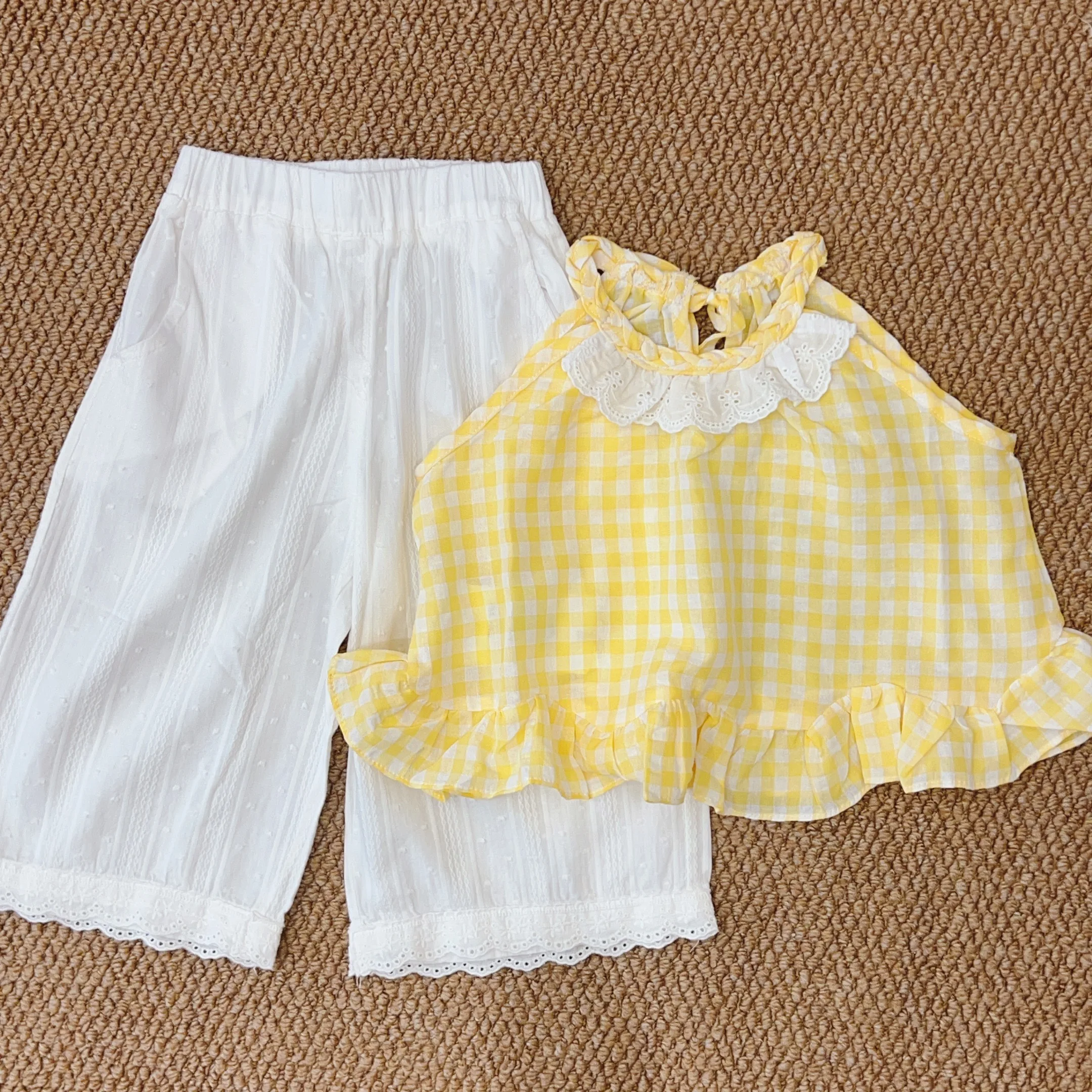 girls-cotton-summer-outfit-sleeveless-shirt-and-nine-piece-pants-two-piece-set-baby-casual-wear-breathable-comfortable-clothing