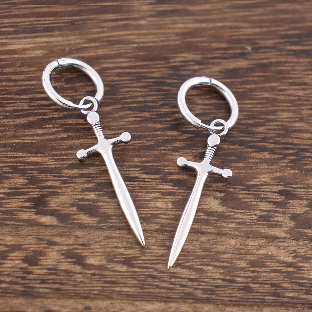 Stainless Steel Classic Viking Sword Drop Earrings Trendy Crystal Dagger Earring for Women Popular Charm Jewelry Gift Wholesale