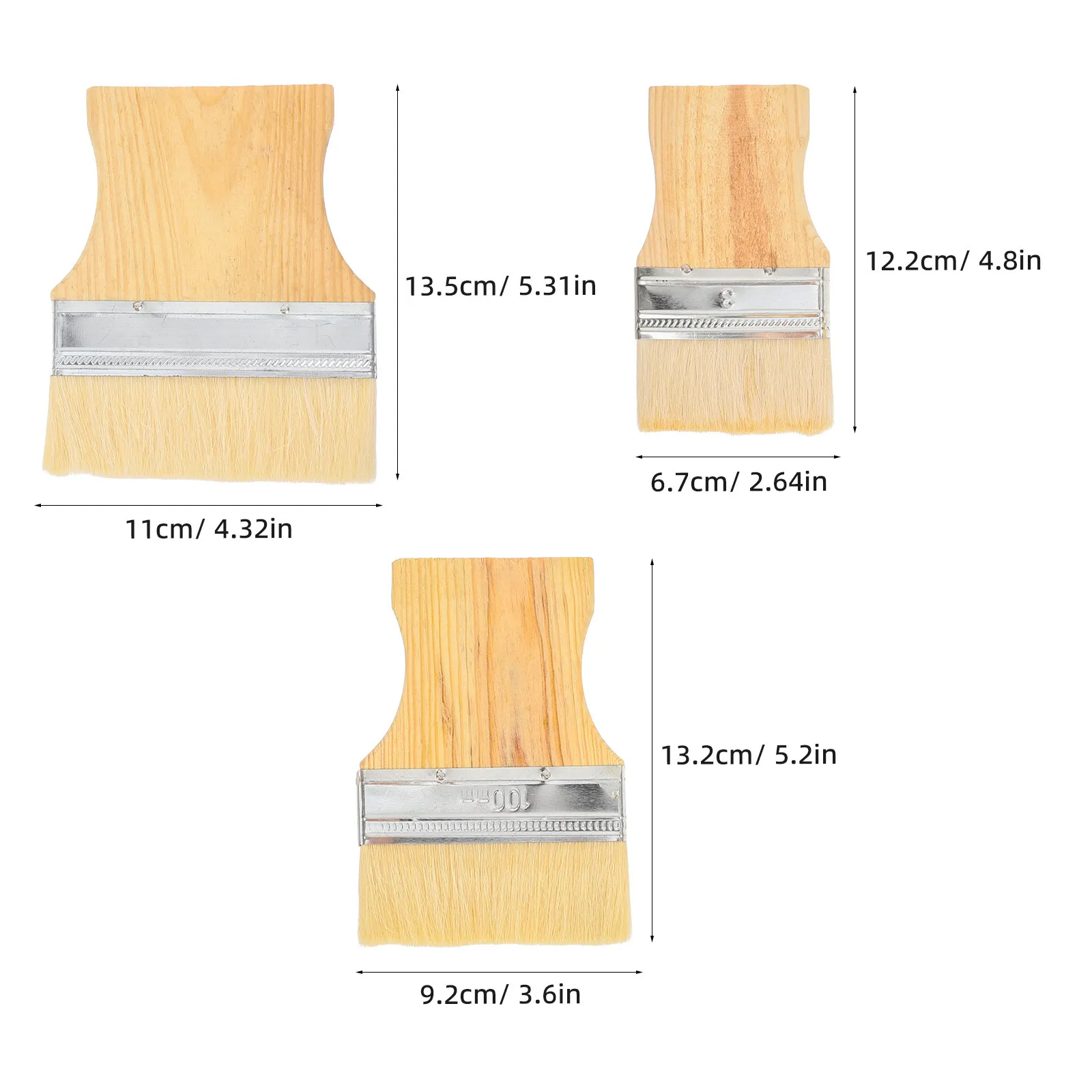 3Pcs Paint Brush Flat Tip Wooden Handle Multi-Purpose Painting Brush Set for Oil Acrylic Walls Furniture Paint Brushes