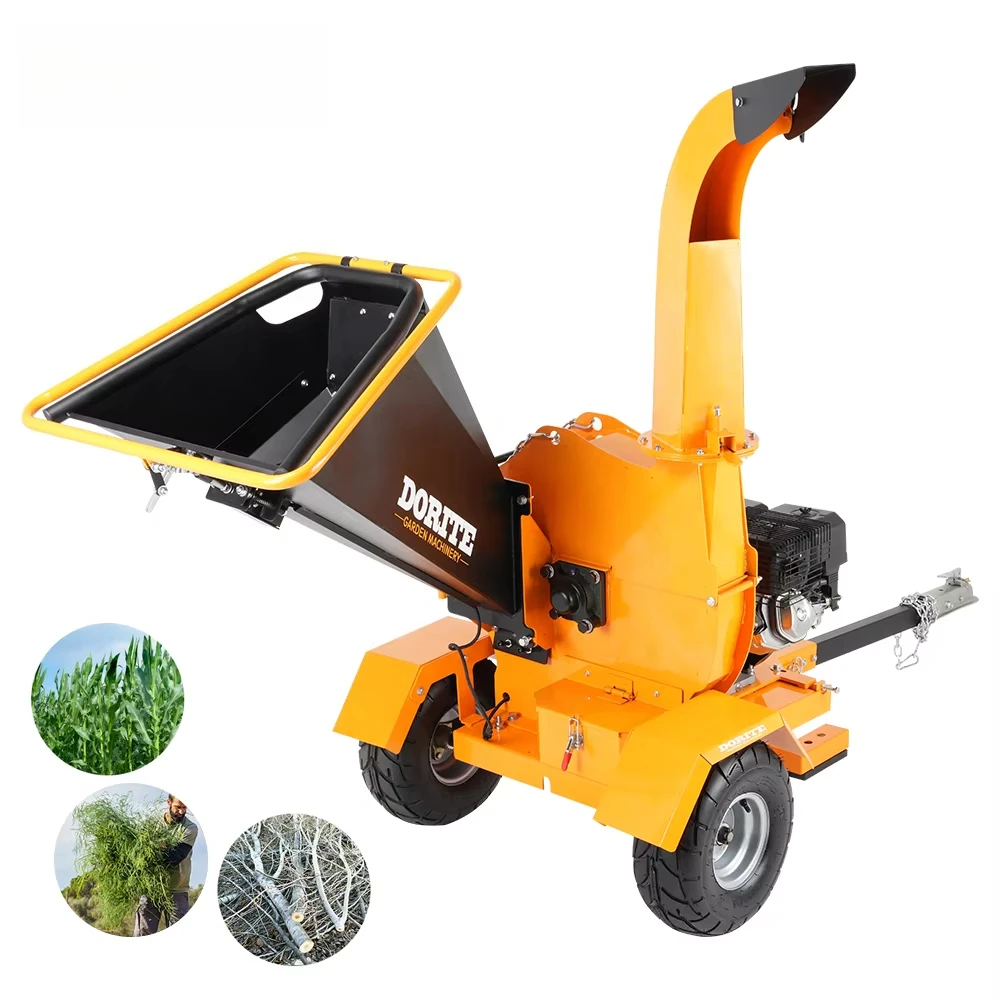 DR-GS-150SH 15HP Engine-Powered Mini Wood Chipper 5" Chipping Capacity CE Certified Wood Crusher Dual V Belt Drive