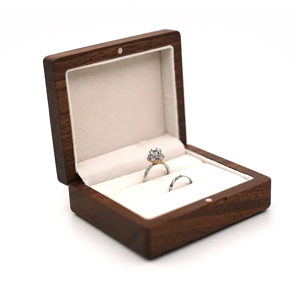 10*8cm Personalized Engraved Wooden Jewelry Box With Bag Ring Earrings Holder Big Walnut Jewels Storage & Display Box Free Logo