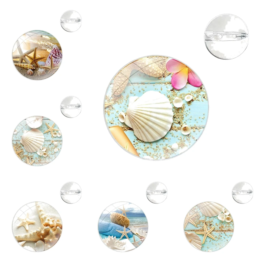 Pins Badge Metal Brooches For Clothes Backpack Decoration gift Blue Wood Seashells Sea Star