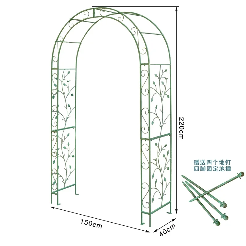 

American style old courtyard wrought iron white arch flower stand outdoor terrace garden flowers rose plants climbing vine stand