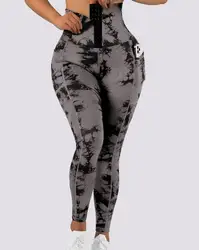 Pantalones de mujer 2022 moda de otoño Tie tinte dibujo Control de barriga levantamiento de glúteos diseño de bolsillo Casual flaco diario pantalones largos de Yoga