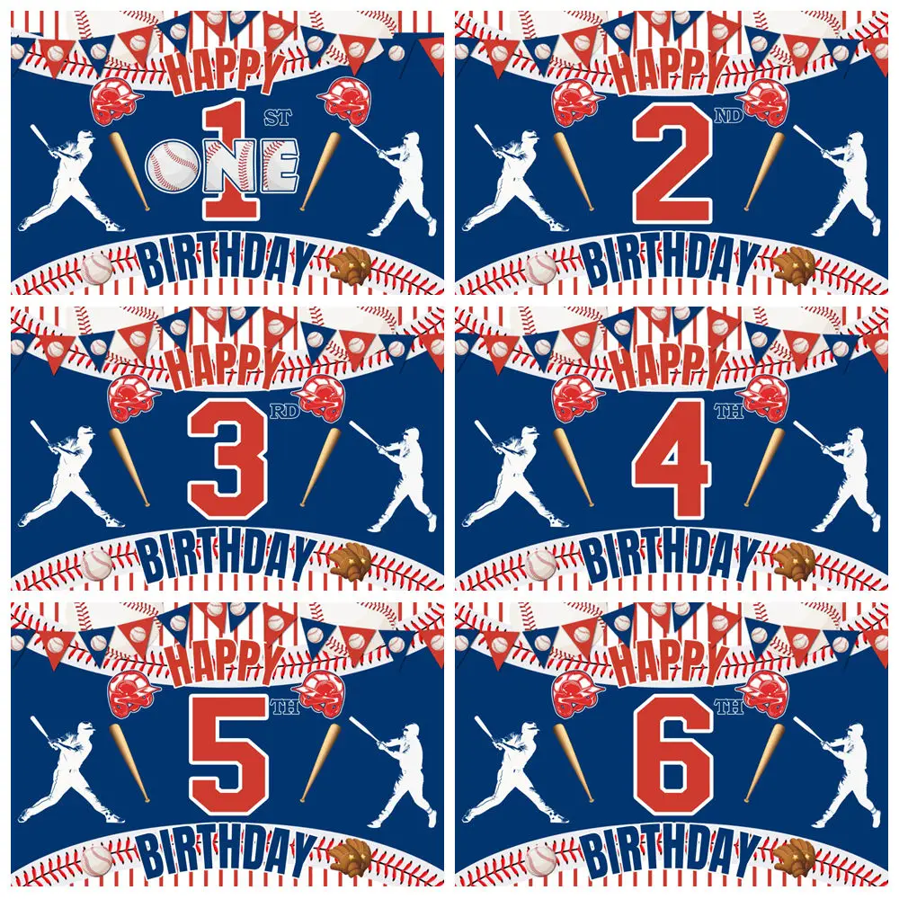 

Baseball Theme Backdrop for Photography Boy Kids 1st Happy Birthday Party White Stripe Sports Baby Shower Photo Background Decor