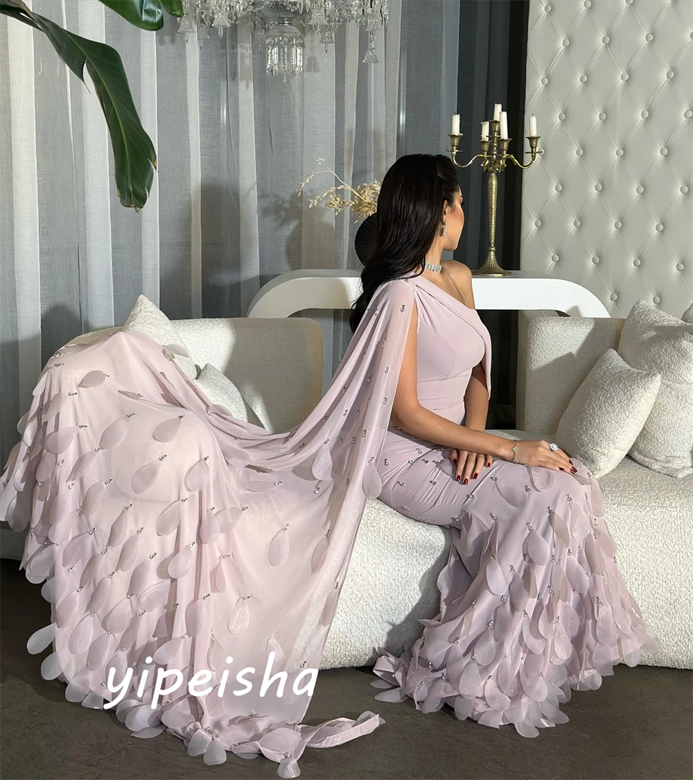 Customized Fashion Exquisite One-shoulder Mermaid Beading Paillette / Sequins Tassel Charmeuse Evening Dresses Saudi Arabia