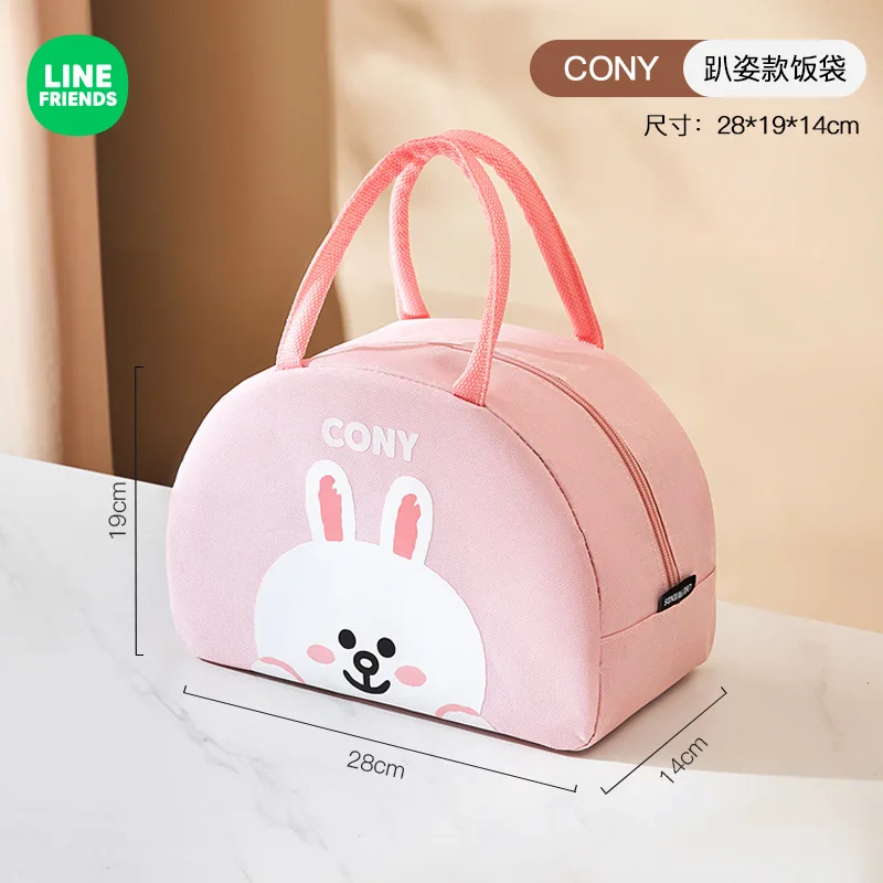 LINE FRIENDS Cony Lunch Box Bag New Insulated Bento Handbag Brown Waterproof Student Bento Bag Anime Kawaii Work Lunch Bag Gift