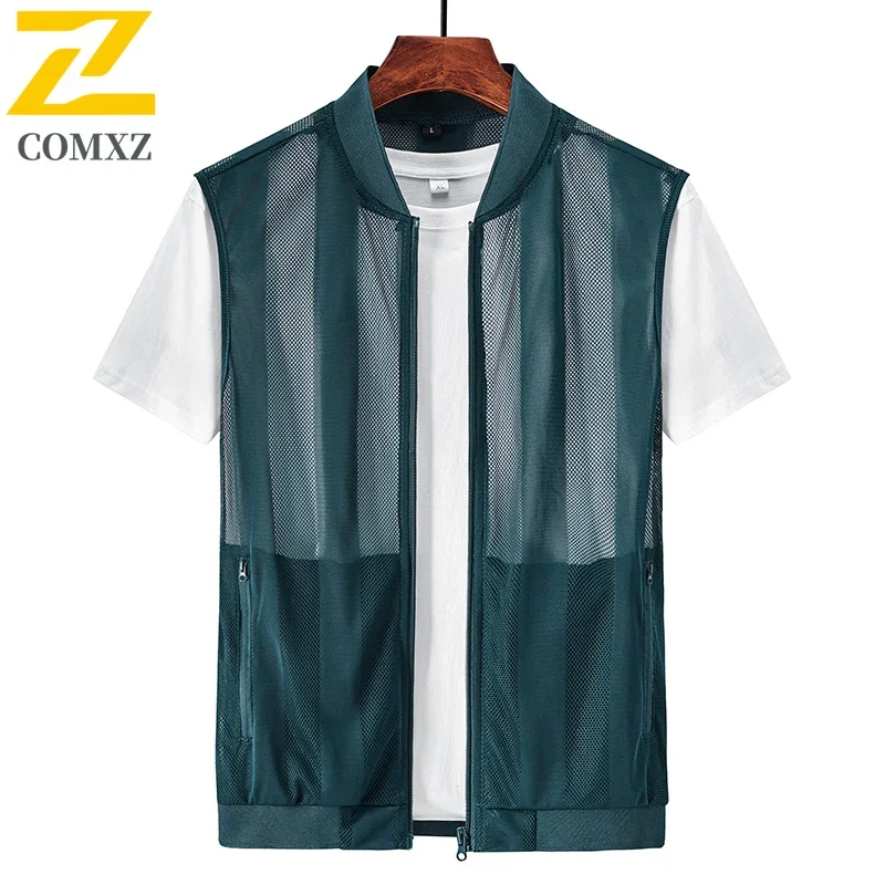 2025 New Summer Vest Jacket Men's Casual Lightweight Breathable Sleeveless Work Jacket Male Outdoor Fishing Sport Thin Mesh Vest