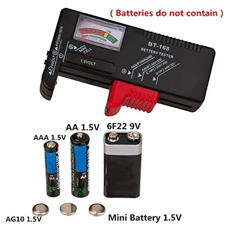 2 Pack Battery Tester, Universal Battery Checker For AA/AAA/C/D / 9V / 1.5V Button Cell Batteries