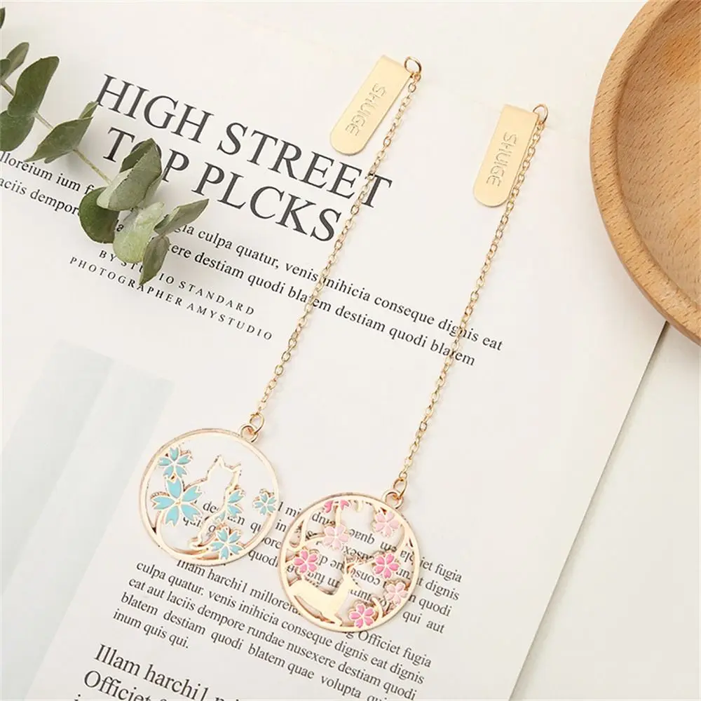 Office Supply Cherry Blossom Bookmark Pet Design Page Sign Book Clip Alloy Chain Animal Shaped Pendant Bookmarks Student