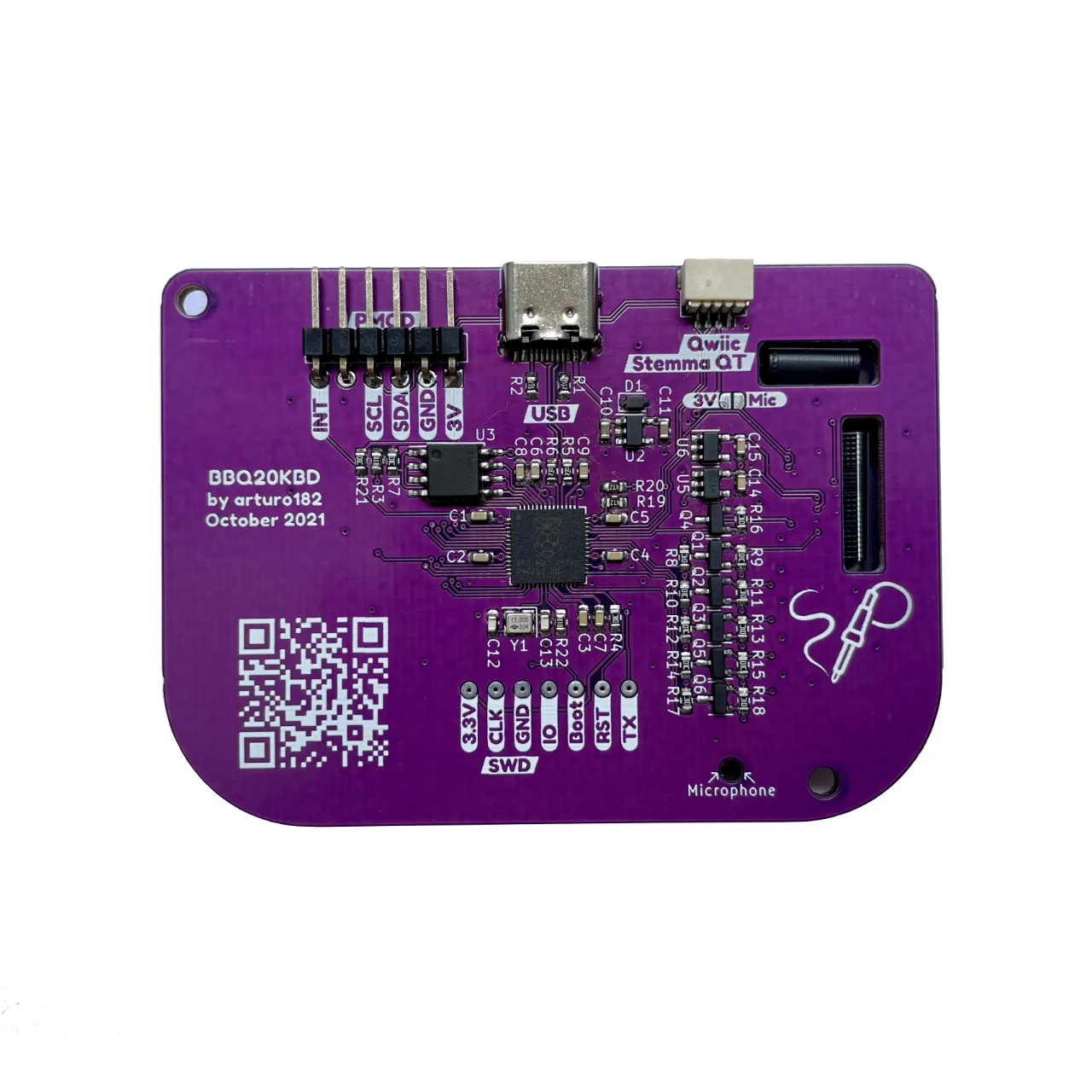 BlackBerry Q20 유선 미니 키보드 Solderparty 오픈 소스 BBQ20KBD Q20 쉘이 없는 베어 보드는 USB/Qwiic/PMOD를 지원합니…