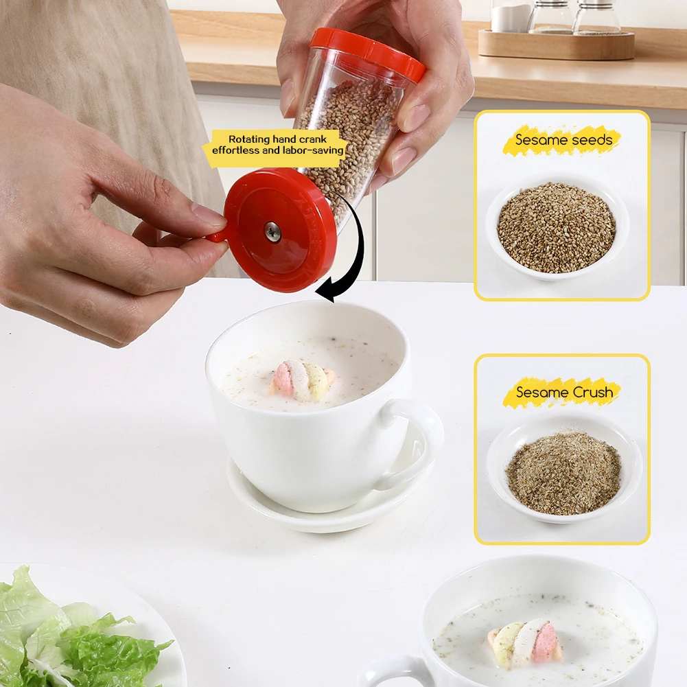 Sesame-Seed Grinder Dispenser One-Handed Rotatable Toasted Sesame-Seed Kitchen Seed-Grinding Tool For Salads Making