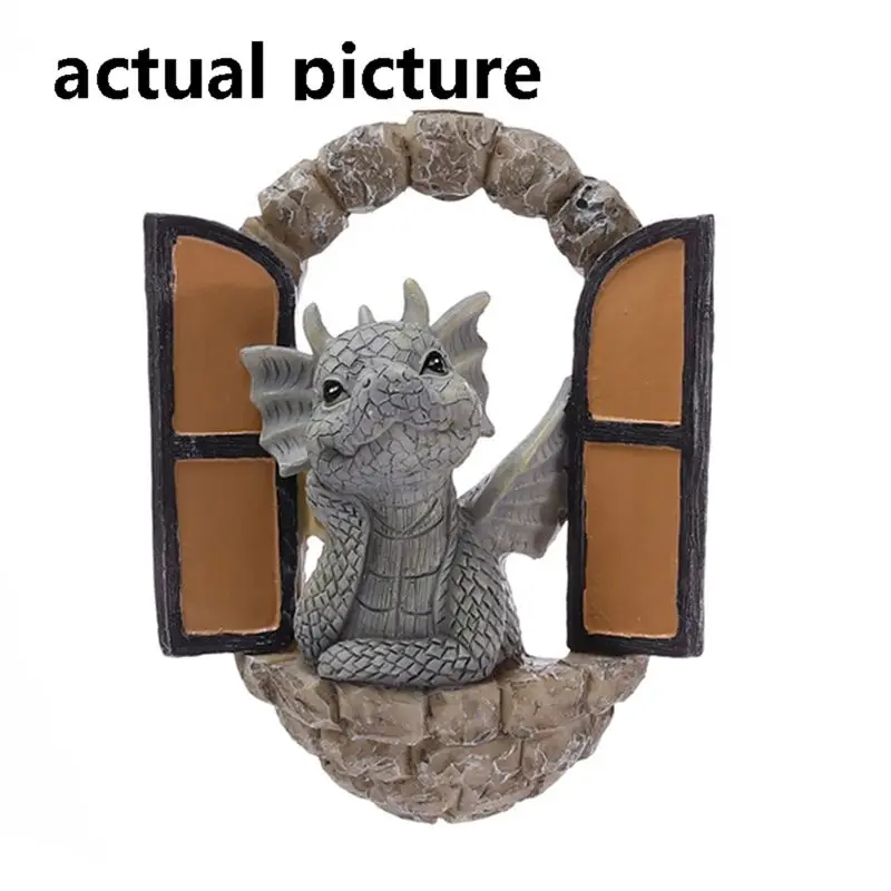 A21Q -2PCS Garden Decor Wall Decoration Garden Dragon Statues, Small Dragon Beautiful Yard Dragon Sculpture Resin Dragon