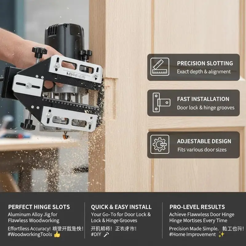 Aluminum Alloy Mortise Template 13x6 Inch For Room Door, Cabinet Hinge, Lock Installation, Adjustable Positioning Guide Woodworking Slotting Locator Tool Adjustable Clamping Range Professional Carpentry Accessory view 4