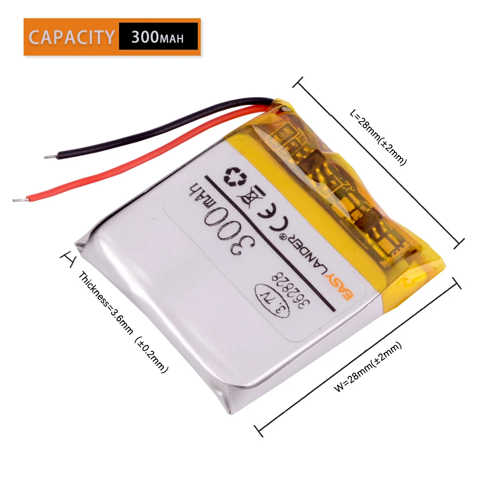 10pcs /Lot 3.7V 362828 300mAh Rechargeable Lithium Li-ion Li Polymer Battery For MP3 DIY gift toy Bluetooth voice recorder