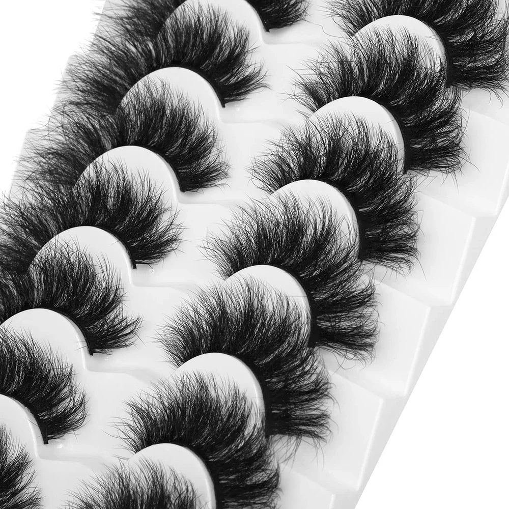 

7 Pairs Faux Mink Lashes Fluffy False Eyelashes Thick Volume Dramatic Cat Eye Lashes Long Strip Wispy Lashes Pack