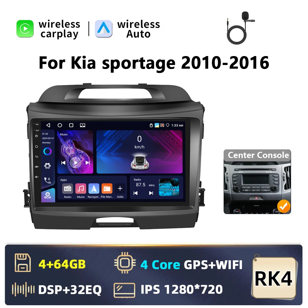 Podofo AI Voice 2-din Android autoradio met Carplay voor KIA Sportage 3 2010-2016, Android Auto radio navigatie GPS FM WIFI Bluetooth