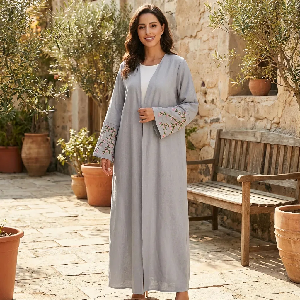 Moyen-Orient broderie ouvert Abaya dubaï caftan femmes Robe musulmane Eid Kebaya Islam Kimono Cardigan turquie Caftan Femme Robe