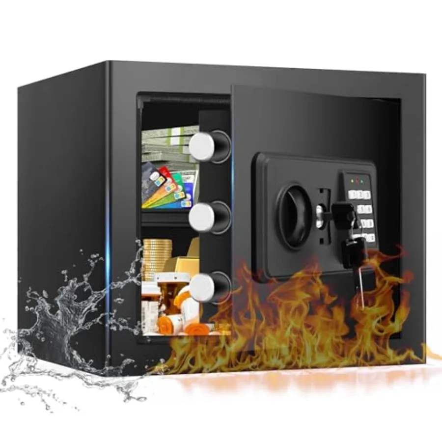 

1.3 Cuft Small Fire Safe for Home Use, Anti-theft Fire Proof Safe Box with Digital Keypad, Spare Keys and Removable Shelf, Secu