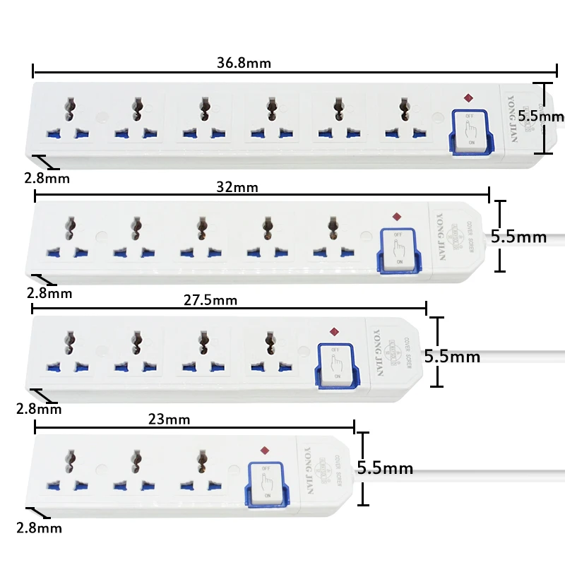 تمديد الرصاص قطاع الطاقة 3 إلى 6AC منافذ مأخذ عالمي التبديل مجلس الطاقة 1.5 متر تمديد الحبل 3500 واط شبكة تصفية