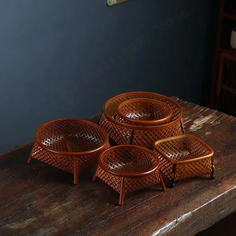 Handmade Bamboo Storage Tea Set Fruit Plate Dried Fruit Snack Basket Tea Ceremony Accessories Fireplace Brewing Tea Fruit