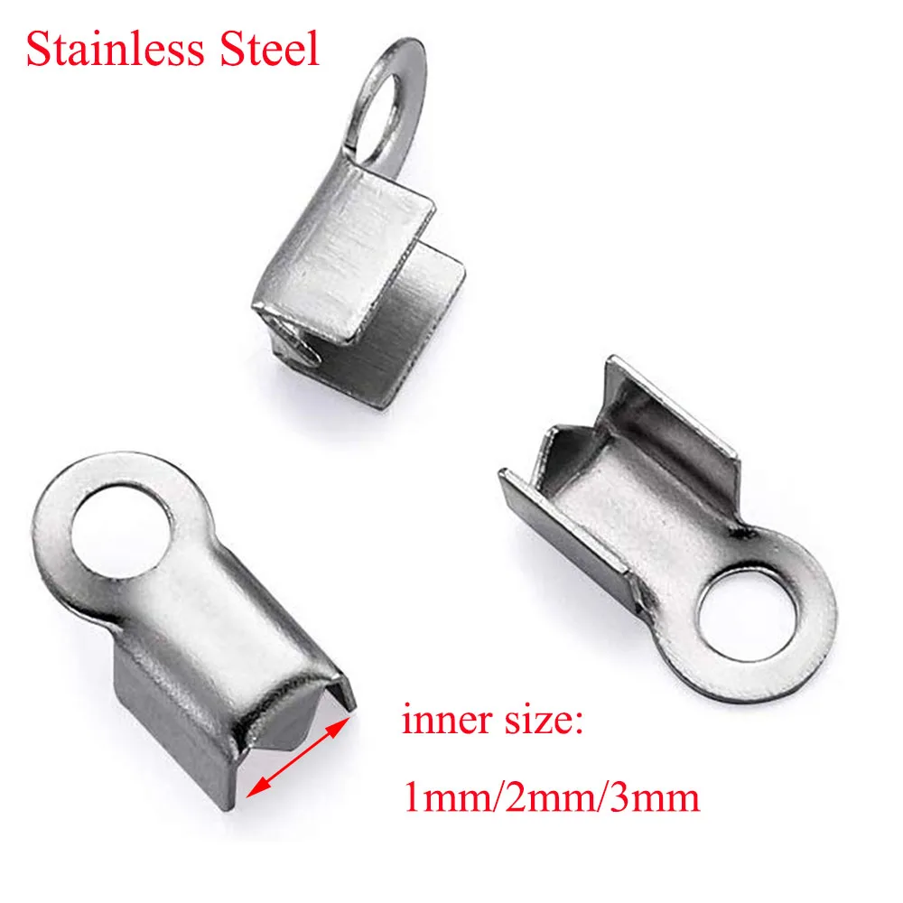 Großhandel Edelstahl-Seilketten-Kordel-Endkappen mit Crimp-Perlen, passend für 1/2/3mm Schmuckherstellung, DIY-Armband- und Halsketten-Verbindungsstücke – Detail 1
