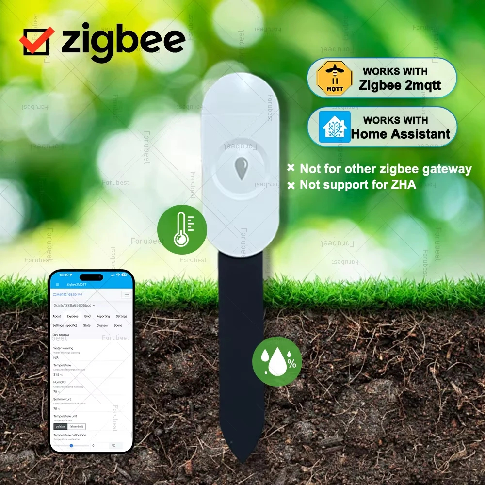 Zigbee Soil Moisture Detector Temperature Humidity Meter Smart Soil Tester Moisture Sensor Remote Monitor For Home Assistant Z2M