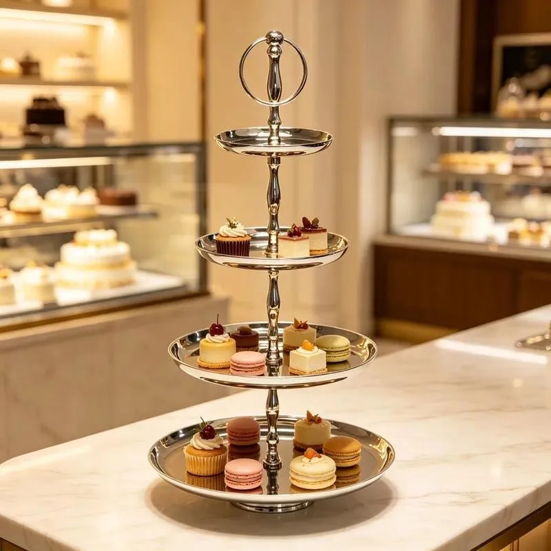Luxury Modern Double Tier Cake Stand Gold Plated Heavy Metal White Marble Base Non Collapsible Display Rack for Catering