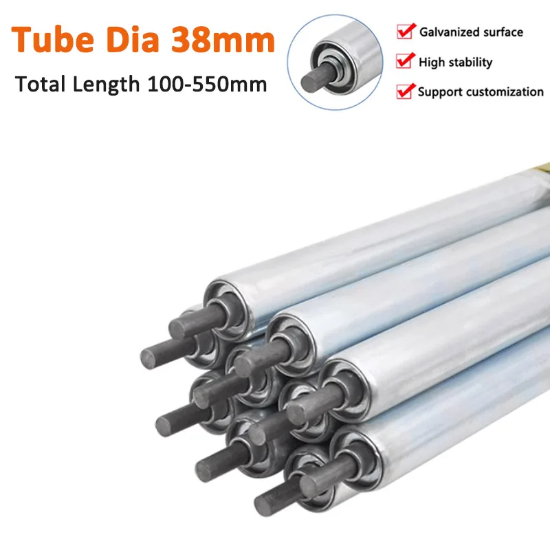 

1pc Tube Dia 38mm Galvanized Roller Conveyors Carbon Steel Total Length 100 200 250 300 350 400 450 500 550mm Axis Diameter 12mm