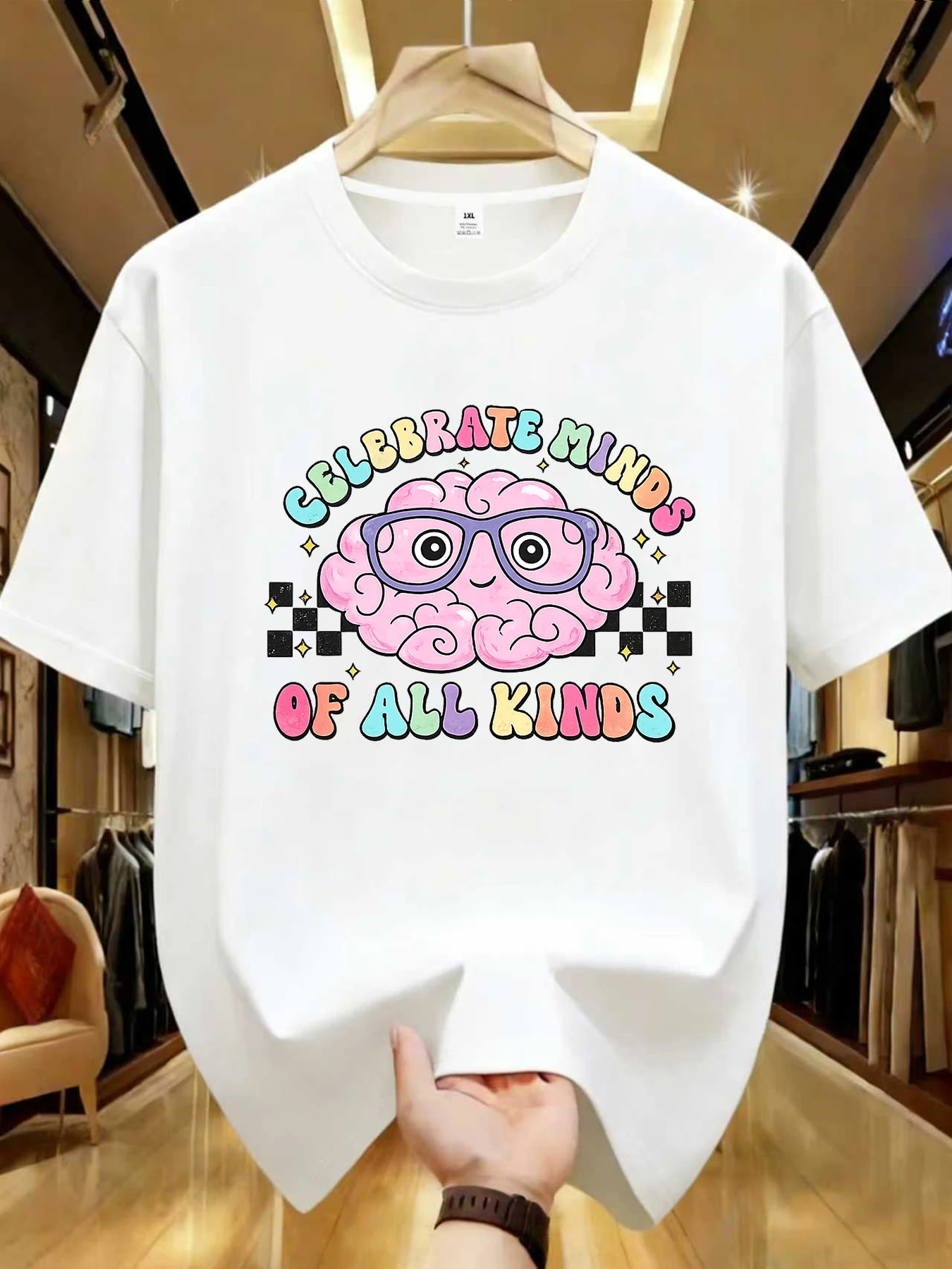 

【WDS0158】Plus Size Women's Crew Neck Casual Short Sleeve T-Shirt Stretch Half Sleeve with Trendy Print