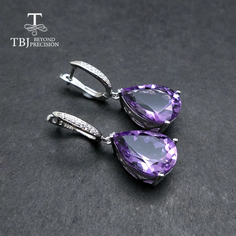 

TBJ,Natural Brazil amethyst gemstone water drop 12*16mm 925 sterling silver earring fine jewelry for woman anniversary best gift