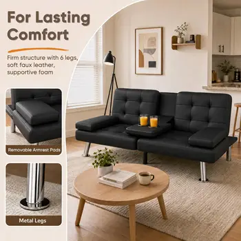 Faux Leather Futon Sofa 4