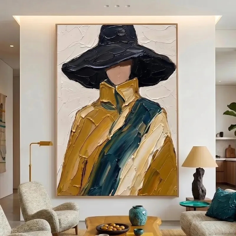 Modern Minimalist Fashion Art Print Collection Abstract Woman with Wide Brim Hat Canvas Posters Neutral Boho Home Wall Decor