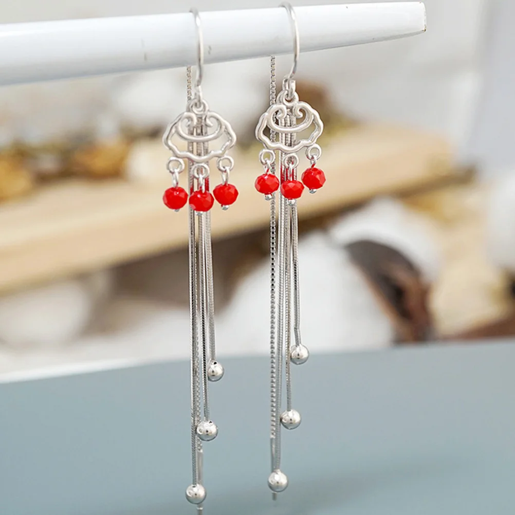 

Retro Safety Lock Earrings Long Tassel Sterling Silver Asymmetric Ear Drops Vintage Design Delicate Decorations Daily Wear Gifts