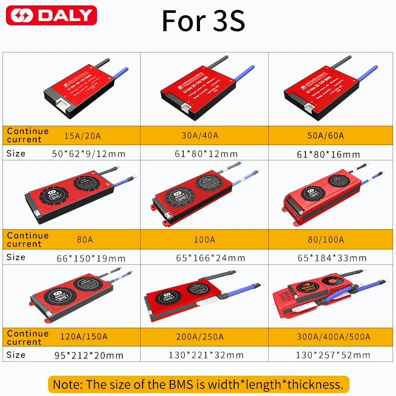 DALY 3S 12V Li-ion BMS 3S 11.1V 15A 20A 30A 40A 50A 60A 80A 100A