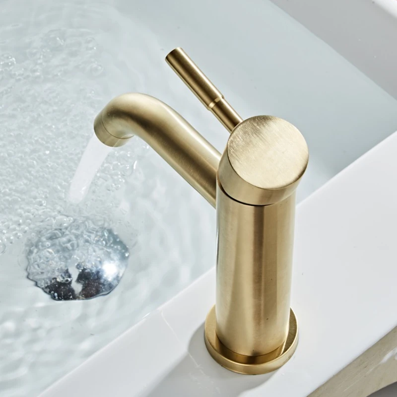 Brushed Gold Bathroom Faucet Modern Lavatory Vanity Sink Faucet Deck Mounted Mixer Toilet Basin Faucets Hot Cold Water Mixer