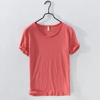 T-shirt rétro Raw Edge pour hommes, 100% coton, léger, respirant, coupe ajustée, monochromatique, col rond, haut basique décontracté 5